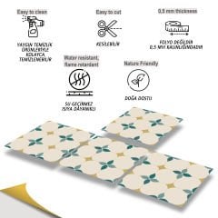 Tink Kendinden Yapışkanlı Zümrüt Çiçekli Desenli 30x30 cm Pvc Karo Kaplama