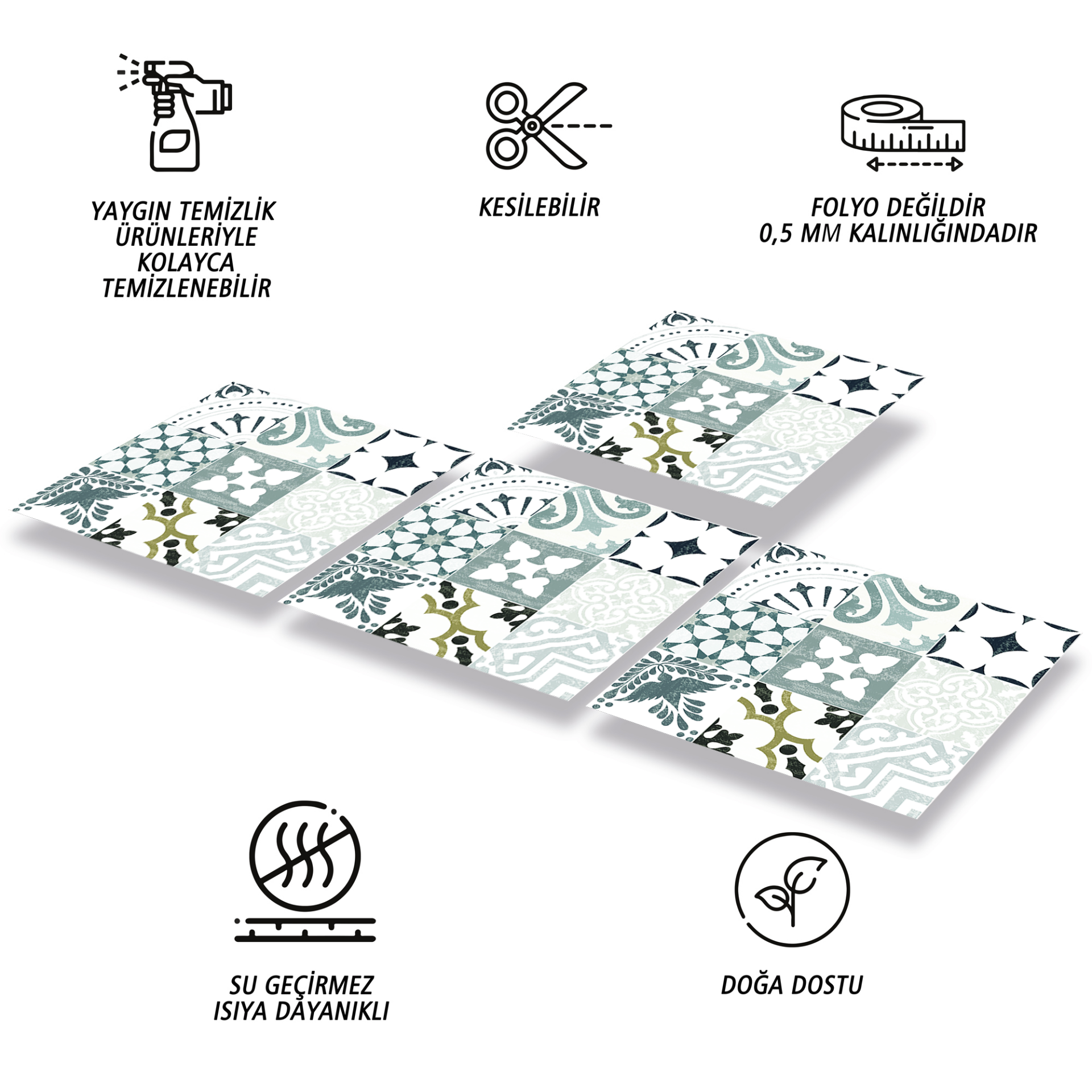 Tink Kendinden Yapışkanlı Karma Yeşil Londra Desenli 30x30 cm Pvc Karo Kaplama