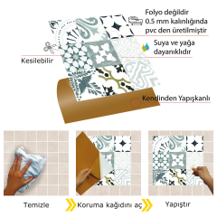 Tink Kendinden Yapışkanlı Karma Yeşil Londra Desenli 30x30 cm Pvc Karo Kaplama 1 m2 (11 Adet)