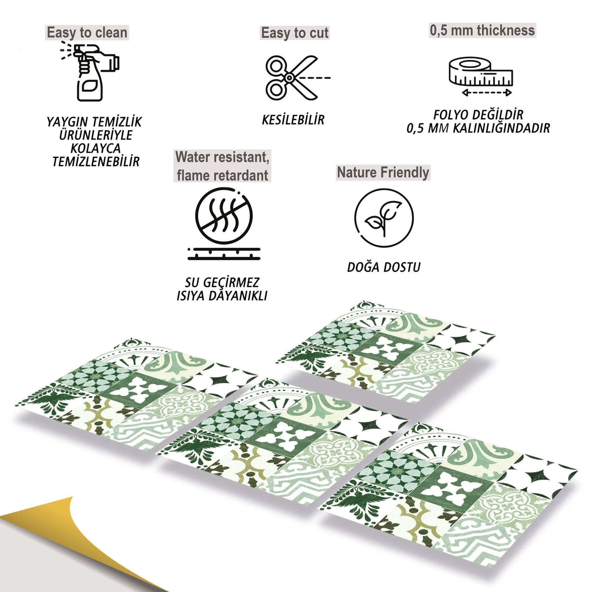 Tink Kendinden Yapışkanlı Karma Yeşil Londra Desenli 30x30 cm Pvc Karo Kaplama