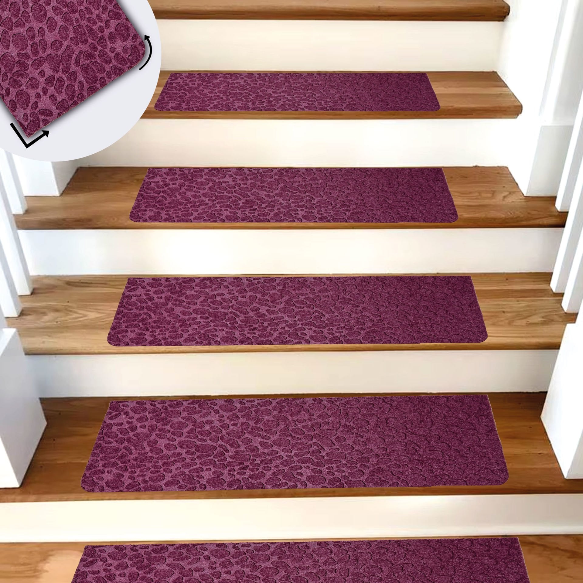 Tink Yapışkanlı Kaydırmaz Yıkanabilir Keçe Merdiven Basamak Halısı Bordo 22x75 cm
