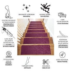 Tink Yapışkanlı Kaydırmaz Yıkanabilir Keçe Merdiven Basamak Halısı Bordo 22x75 cm