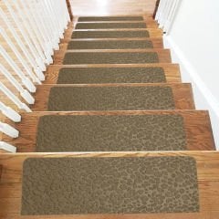 Tink Adhesive Non-Slip Washable Felt Stair Tread Carpet Beige 22x75 cm