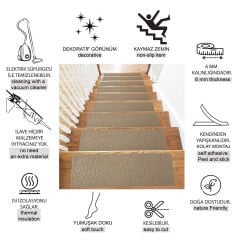 Tink Yapışkanlı Kaydırmaz Yıkanabilir Keçe Merdiven Basamak Halısı Devetüyü 22x75 cm