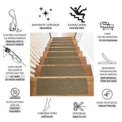 Tink Adhesive Non-Slip Washable Felt Stair Tread Carpet Beige 22x75 cm