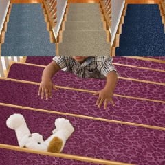 Tink Adhesive Non-Slip Washable Felt Stair Tread Carpet Beige 22x75 cm