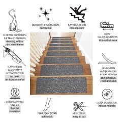 Tink Yapışkanlı Kaydırmaz Yıkanabilir Keçe Merdiven Basamak Halısı Gri 22x75 cm