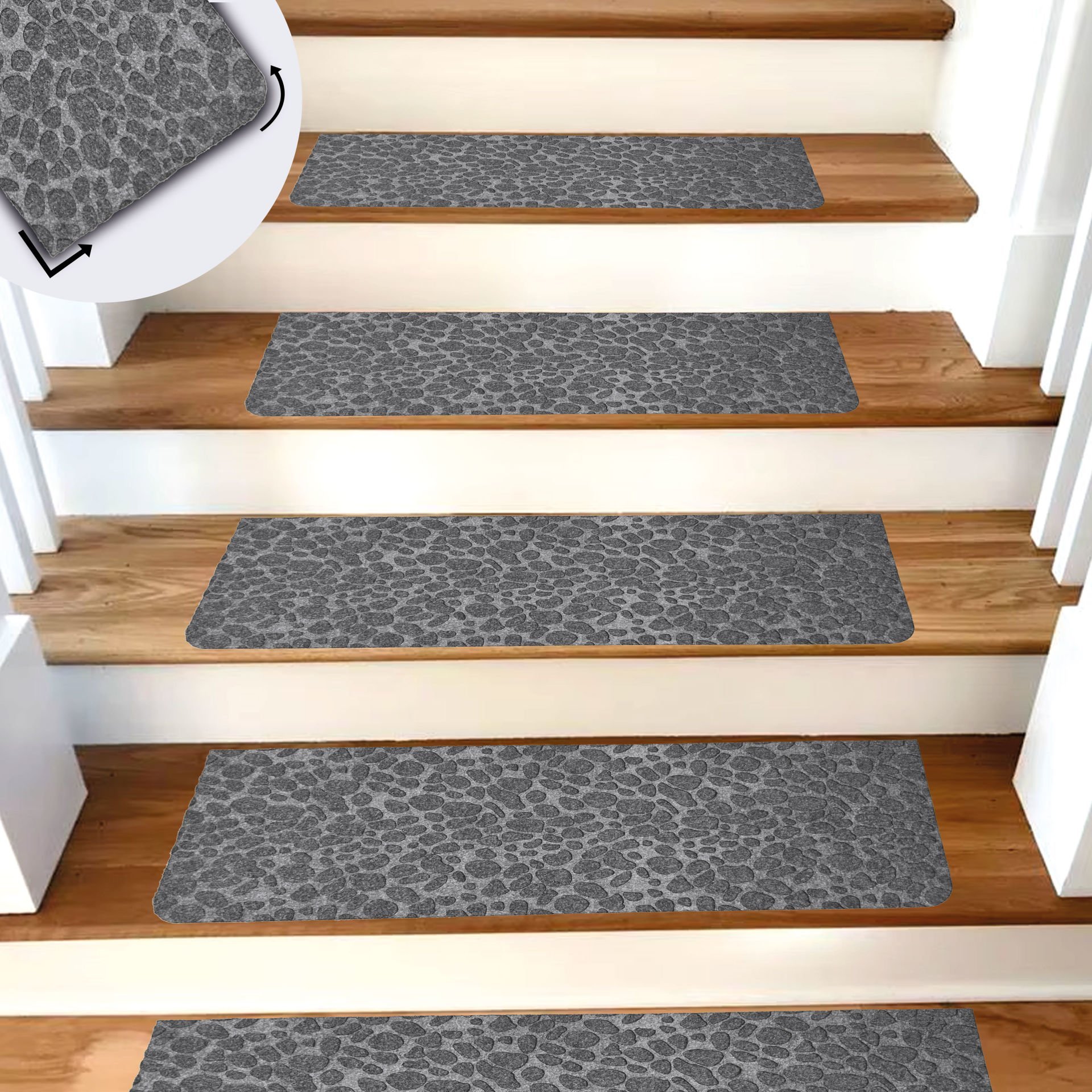 Tink Yapışkanlı Kaydırmaz Yıkanabilir Keçe Merdiven Basamak Halısı Gri 22x75 cm