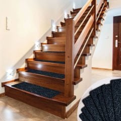 Tink Adhesive Non-Slip Washable Felt Stair Tread Carpet Black 22x75 cm
