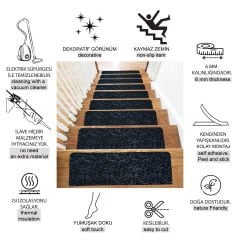 Tink Adhesive Non-Slip Washable Felt Stair Tread Carpet Black 22x75 cm