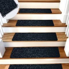 Tink Adhesive Non-Slip Washable Felt Stair Tread Carpet Black 22x75 cm