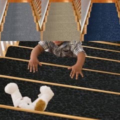 Tink Adhesive Non-Slip Washable Felt Stair Tread Carpet Black 22x75 cm