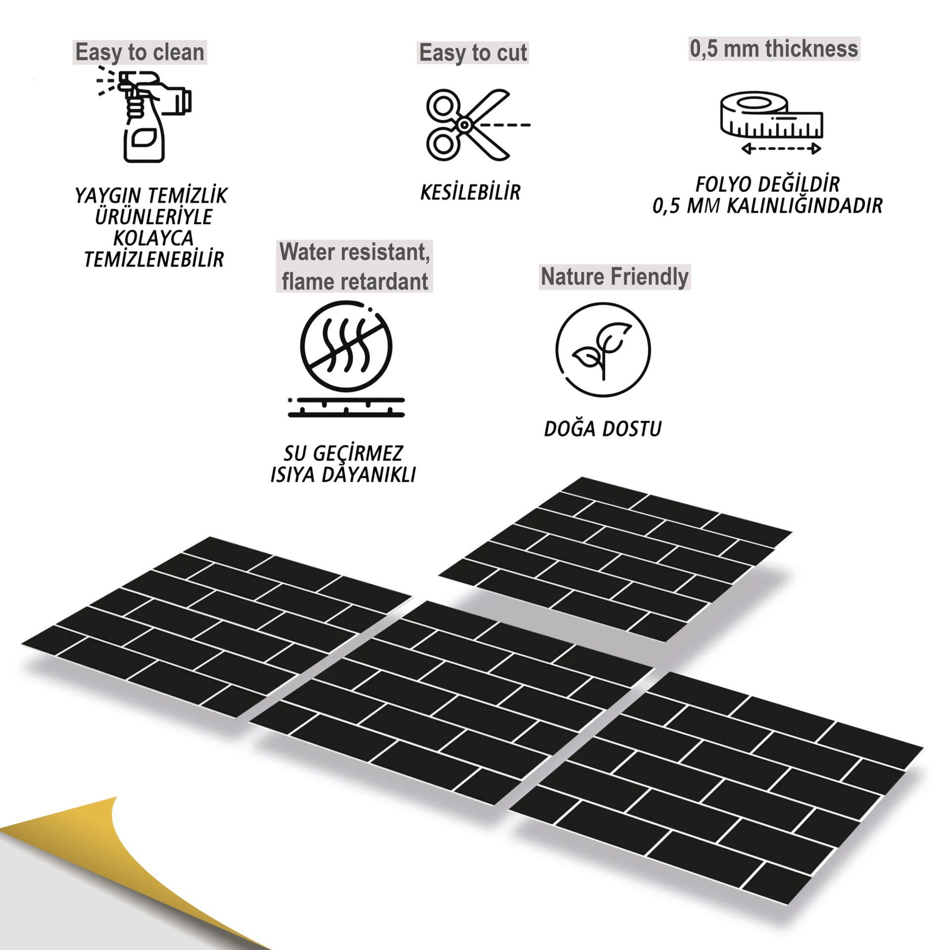 Tink Kendinden Yapışkanlı Siyah Metro 30x30 cm Pvc Karo Kaplama