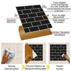 Tink Kendinden Yapışkanlı Siyah Metro 30x30 cm Pvc Karo Kaplama