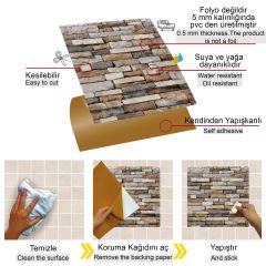 Tink Kendinden Yapışkanlı Geometrik Taş Desenli 30x30 cm Pvc Karo Kaplama 1 m2 (11 Adet)