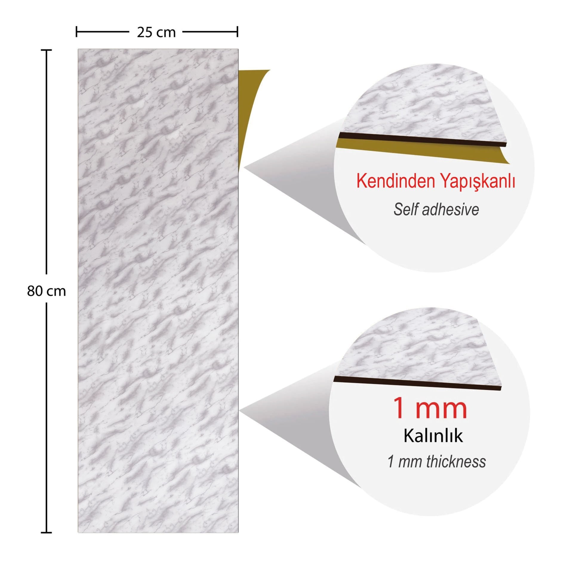 Tink Kendinden Yapışkanlı Parke Kaplama Mermer Desenli Pvc Yer Döşemesi 25x80 cm 5 Adet 1 m²