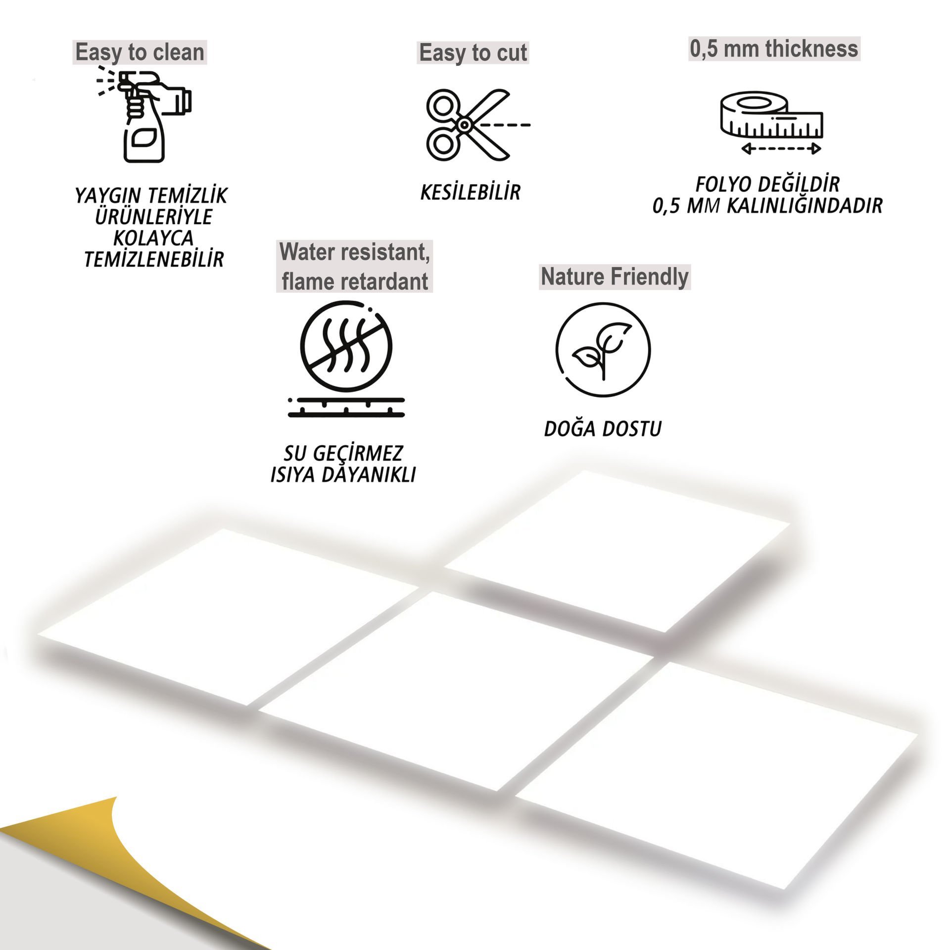 Tink Kendinden Yapışkanlı Düz Beyaz 30x30 cm Pvc Yer Duvar Karoları