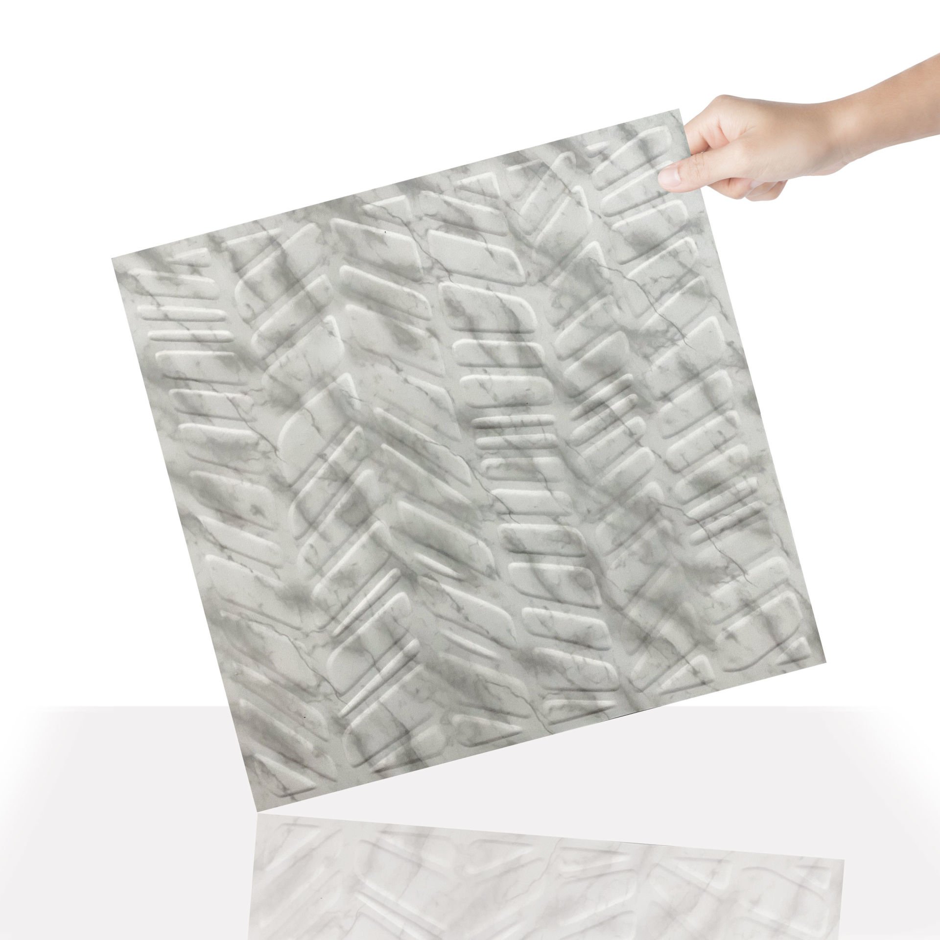 Tink 3 Boyutlu Duvar Paneli Kabartmalı Kılçık Desen Pvc 41x41 cm/ 6 Adet /1 m² Mermer Desenli