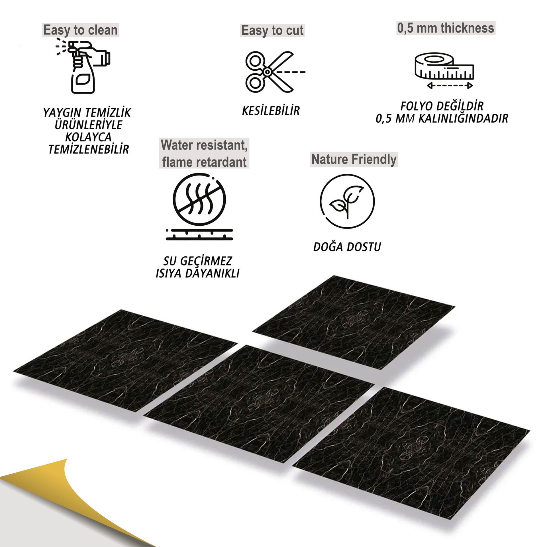 Tink Kendinden Yapışkanlı Mermer Desenli Pvc Karo 001 30x30 cm