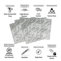 Tink 3 Boyutlu Duvar Paneli Kabartmalı Kareli Yuvarlak Desen Pvc 41x41 cm/ 6 Adet /1 m² Mermer Desenli