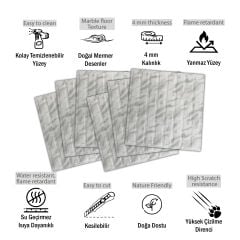Tink 3 Boyutlu Duvar Paneli Kabartmalı Lambiri Desen Pvc 41x41 cm/ 6 Adet /1 m² Mermer Desenli