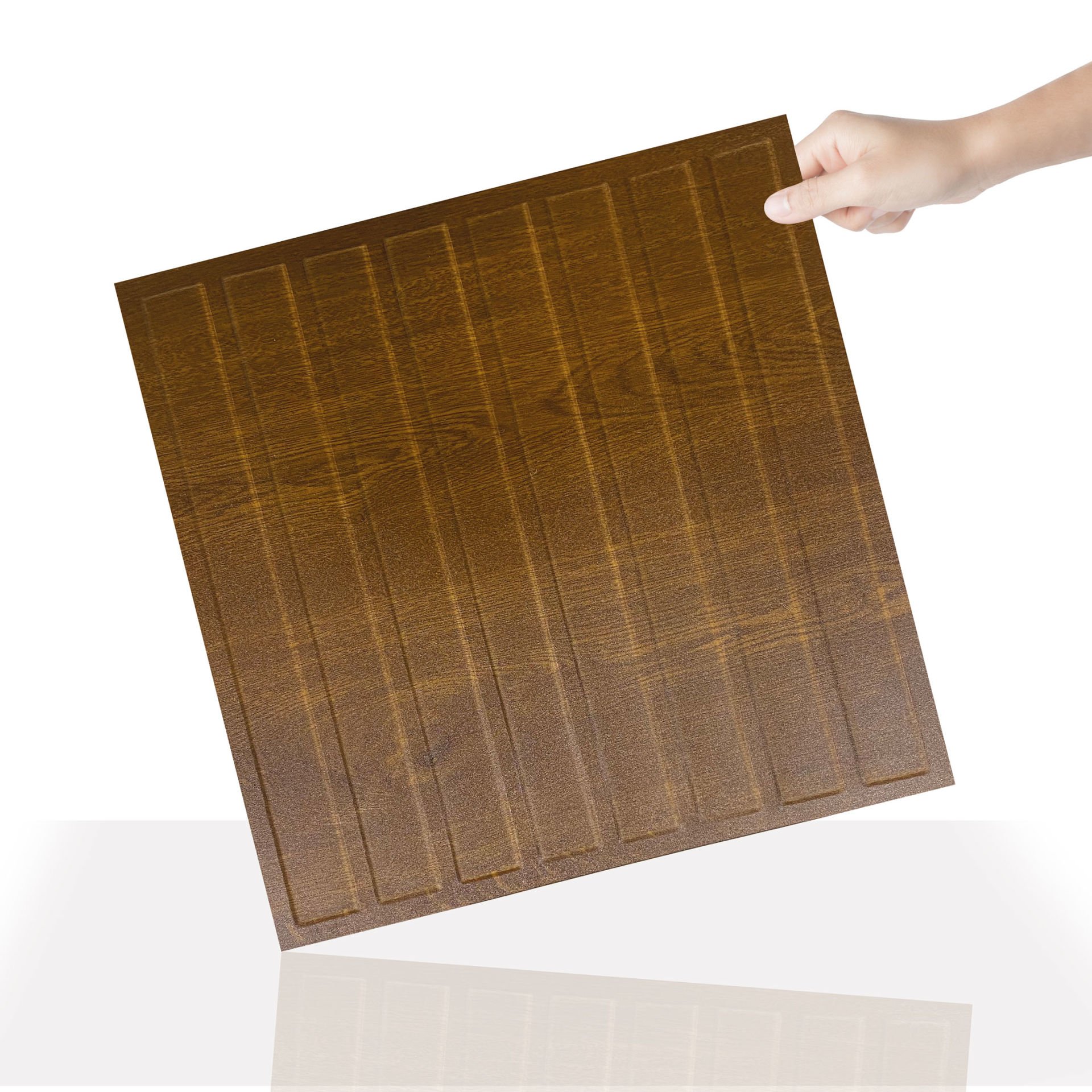 Tink 3 Boyutlu Duvar Paneli Kabartmalı Lambiri Desen Pvc 41x41 cm/ 6 Adet /1 m² Altın Meşe