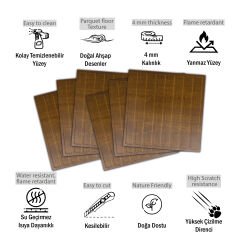 Tink 3 Boyutlu Duvar Paneli Kabartmalı Lambiri Desen Pvc 41x41 cm/ 6 Adet /1 m² Altın Meşe