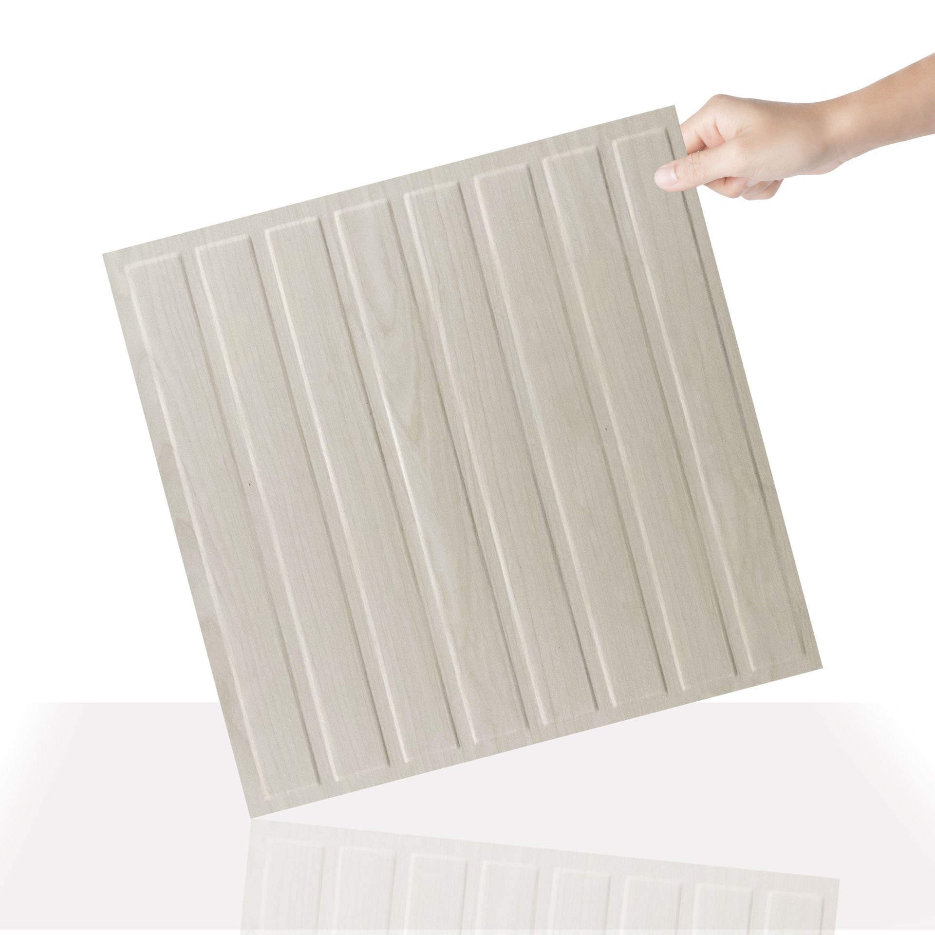 Tink 3 Boyutlu Duvar Paneli Kabartmalı Lambiri Desen Pvc 41x41 cm/ 6 Adet /1 m² Beyaz Huş