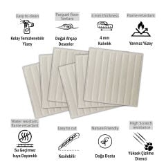 Tink 3 Boyutlu Duvar Paneli Kabartmalı Lambiri Desen Pvc 41x41 cm/ 6 Adet /1 m² Beyaz Huş