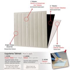 Tink 3 Boyutlu Duvar Paneli Kabartmalı Lambiri Desen Pvc 41x41 cm/ 6 Adet /1 m² Beyaz Huş