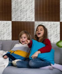 Tink 3 Boyutlu Duvar Paneli Kabartmalı Lambiri Desen Pvc 41x41 cm/ 6 Adet /1 m² Teak