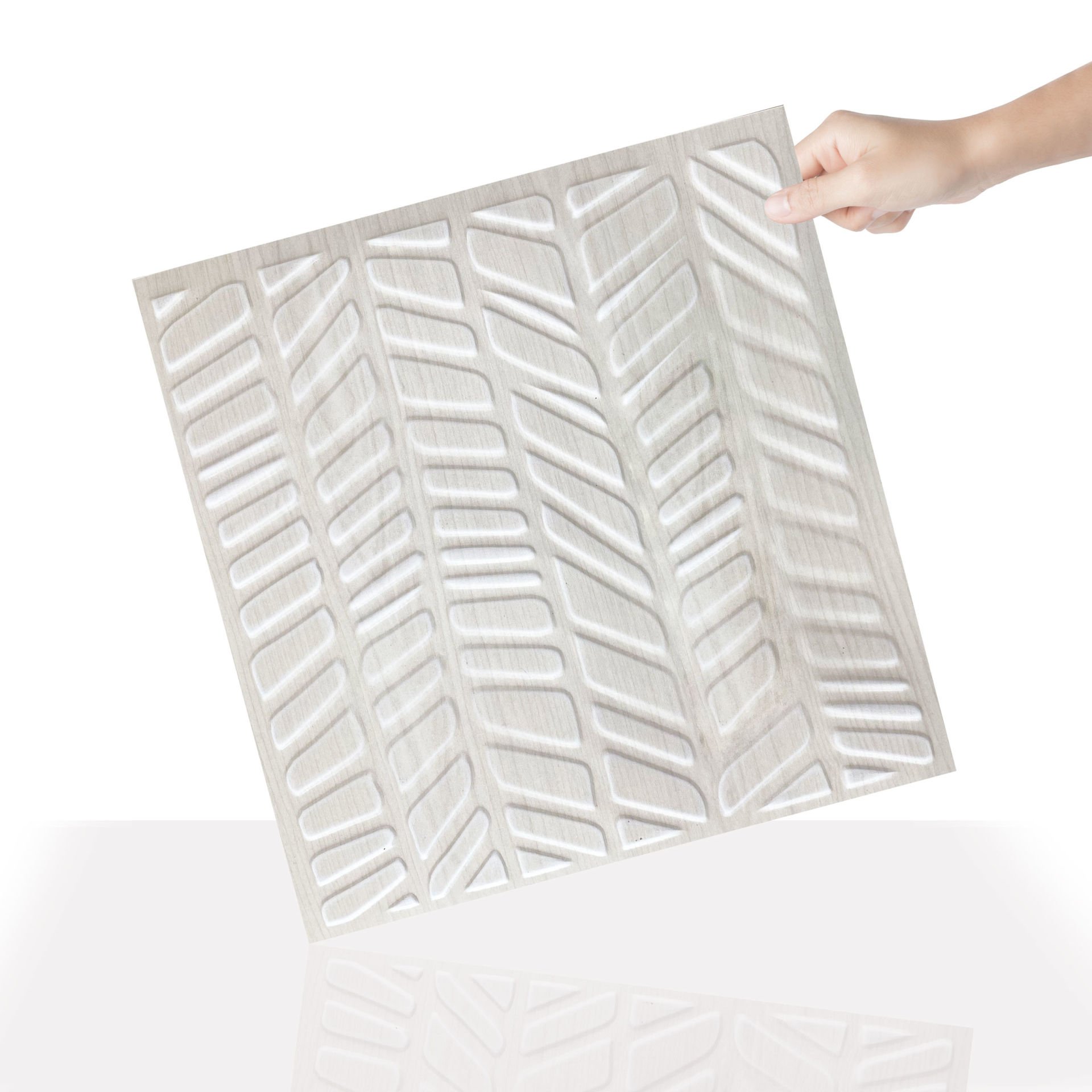 Tink 3 Boyutlu Duvar Paneli Kabartmalı Kılçık Desen Pvc 41x41 cm/ 6 Adet /1 m² Beyaz Huş