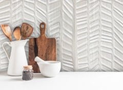 Tink 3 Boyutlu Duvar Paneli Kabartmalı Kılçık Desen Pvc 41x41 cm/ 6 Adet /1 m² Beyaz Huş