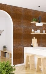 Tink 3 Boyutlu Duvar Paneli Kabartmalı Kareli Yuvarlak Desen Pvc 41x41 cm/ 6 Adet /1 m² Altın Meşe