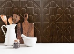 Tink 3 Boyutlu Duvar Paneli Kabartmalı Kareli Yuvarlak Desen Pvc 41x41 cm/ 6 Adet /1 m² Teak
