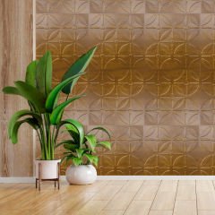 Tink 3 Boyutlu Duvar Paneli Kabartmalı Geometrik Yuvarlak Desen PVC 41x41 cm/ 6 Adet /1 m² Altın Meşe