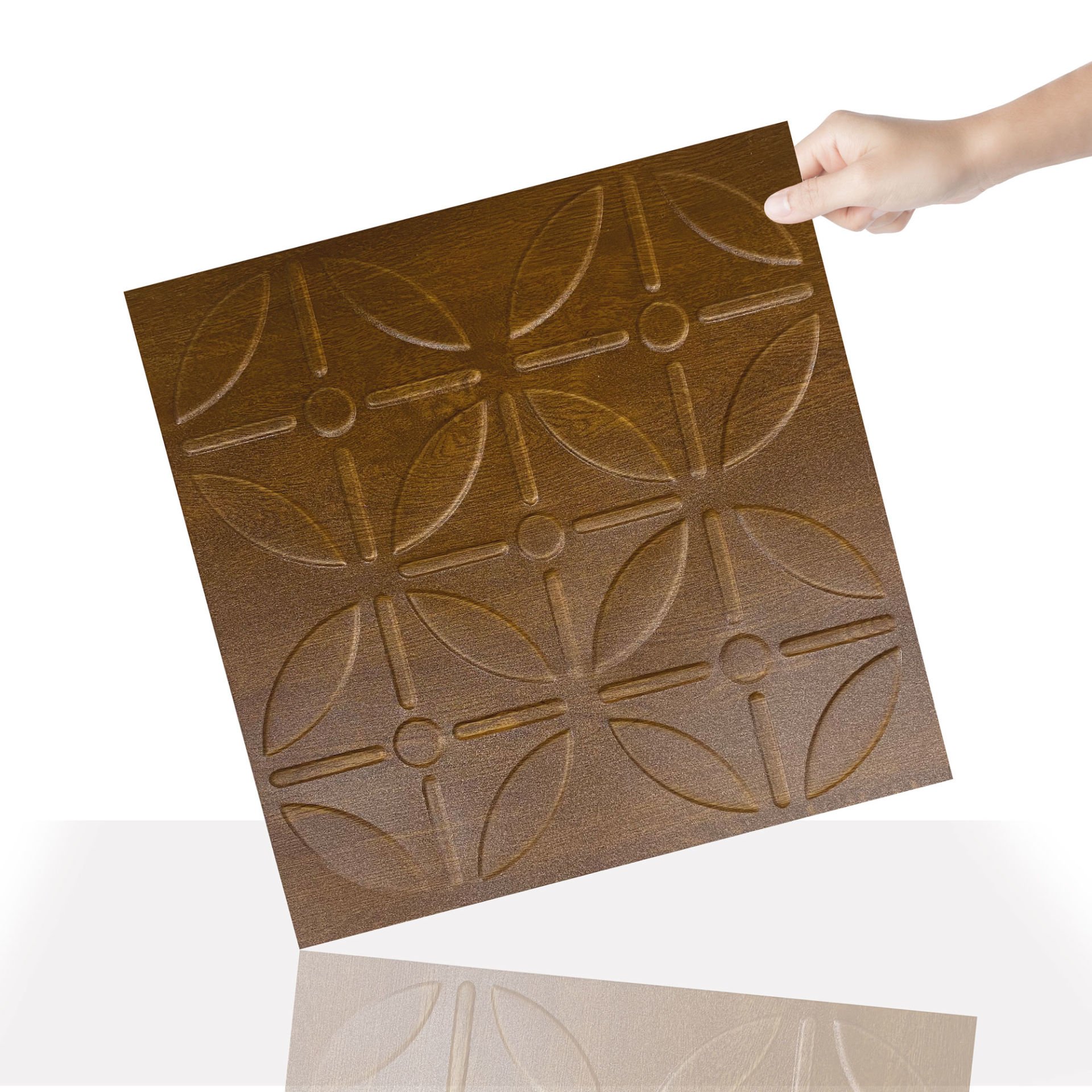 Tink 3 Boyutlu Duvar Paneli Kabartmalı Geometrik Yuvarlak Desen PVC 41x41 cm/ 6 Adet /1 m² Altın Meşe