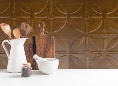 Tink 3 Boyutlu Duvar Paneli Kabartmalı Geometrik Yuvarlak Desen PVC 41x41 cm/ 6 Adet /1 m² Altın Meşe