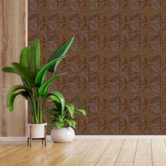 Tink 3 Boyutlu Duvar Paneli Kabartmalı Geometrik Yuvarlak Desen PVC 41x41 cm/ 6 Adet /1 m² Teak
