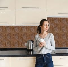 Tink 3 Boyutlu Duvar Paneli Kabartmalı Geometrik Yuvarlak Desen PVC 41x41 cm/ 6 Adet /1 m² Teak