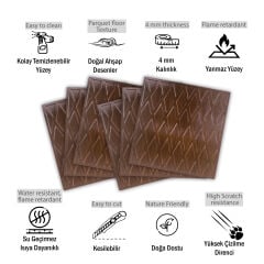 Tink 3D Duvar Paneli Kabartmalı Baklava Desen Pvc 41x41 cm/ 6 Adet /1 m² Teak