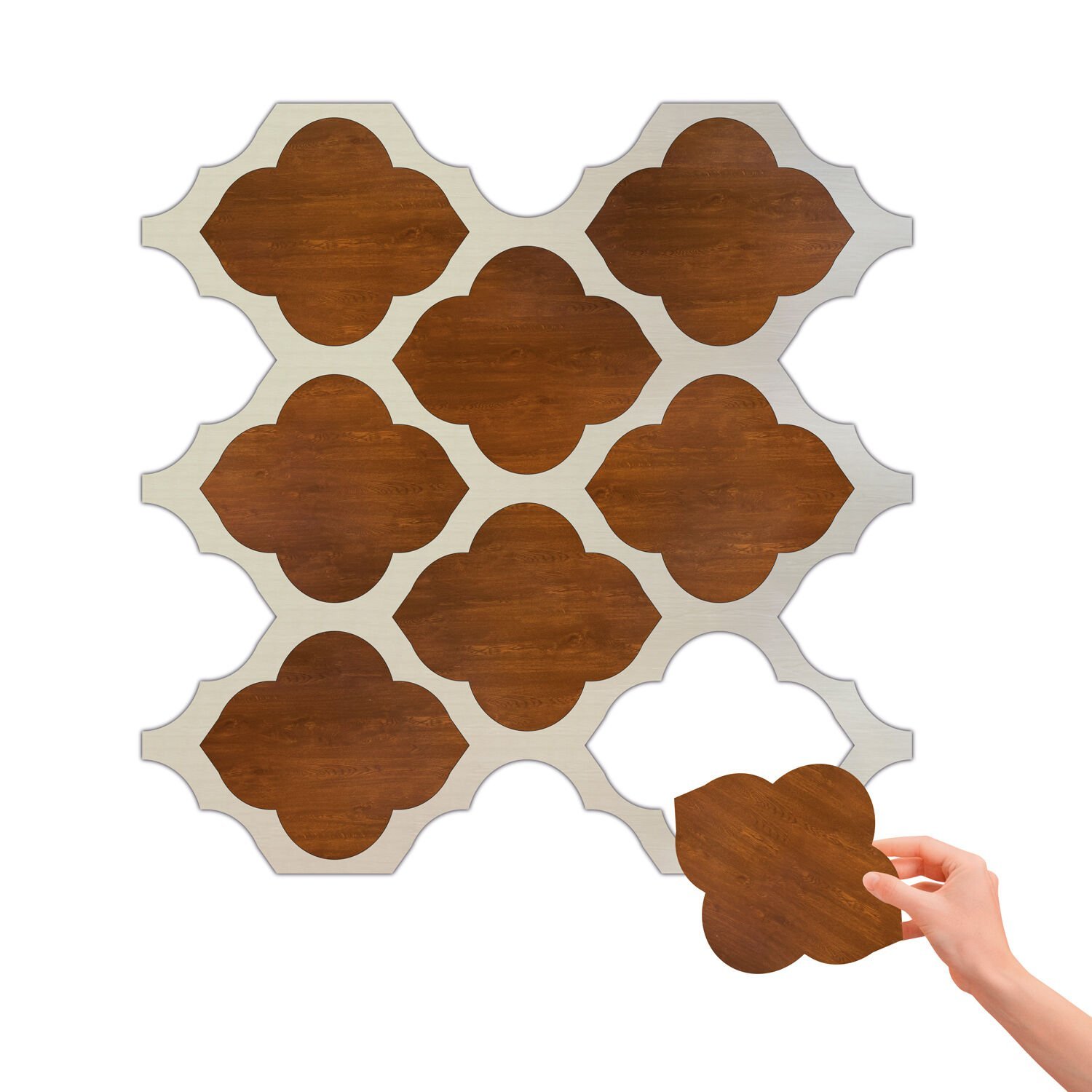 Tink Kendinden Yapışkanlı PVC Markuteri Mozaik Parke Kaplama Yer Döşemesi-Beyaz Huş-56x60 cm-3 Adet-1 m²