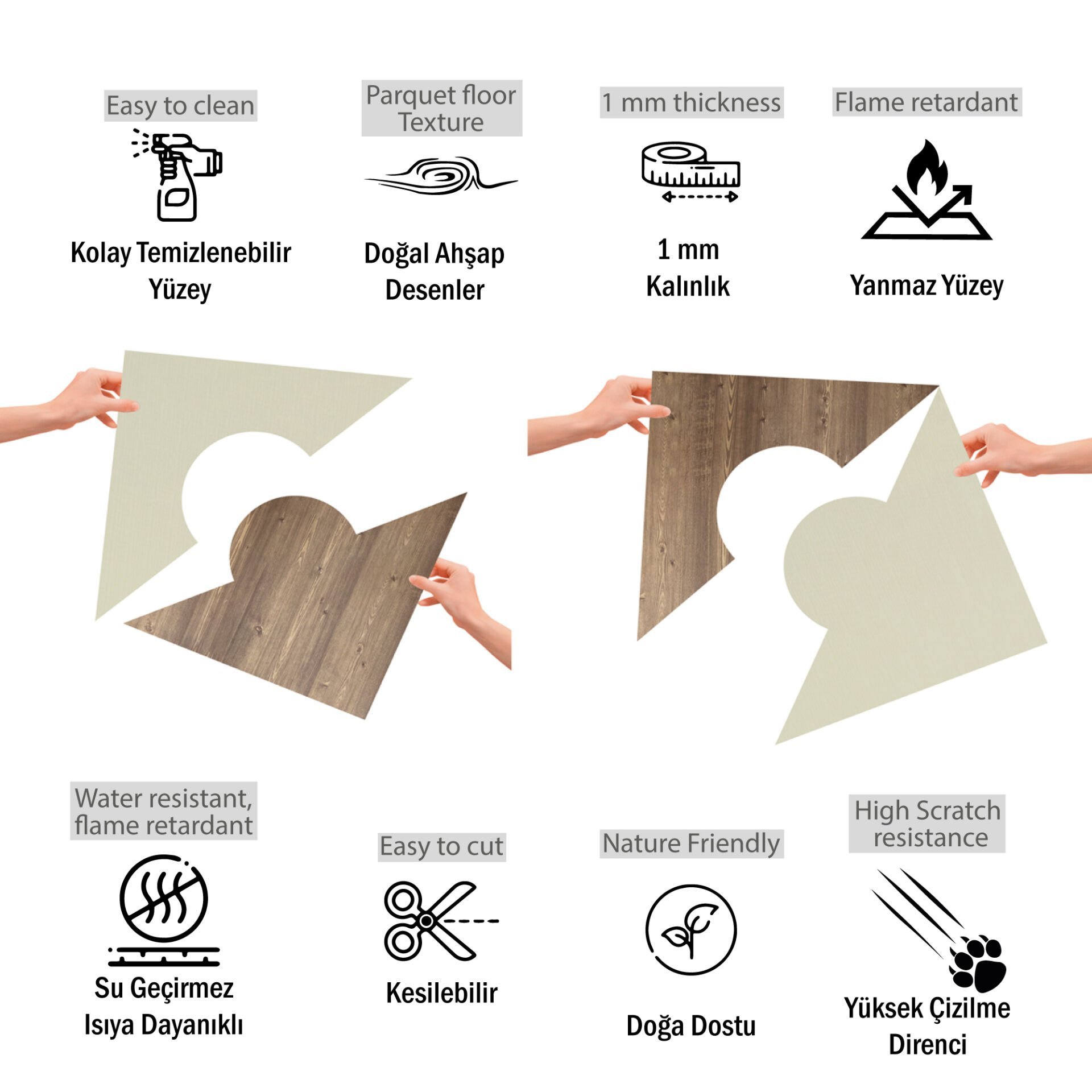 Tink Kendinden Yapışkanlı Parke Markuteri Parke Kaplama Yer Duvar Döşemesi Pvc/40x40 cm/0,64 m²/4 Adet