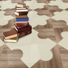 Tink Kendinden Yapışkanlı PVC Markuteri Mozaik Parke Kaplama Yer Döşemesi-Beyaz Huş-Antik-40x40 cm-0,64 m²-4 Adet