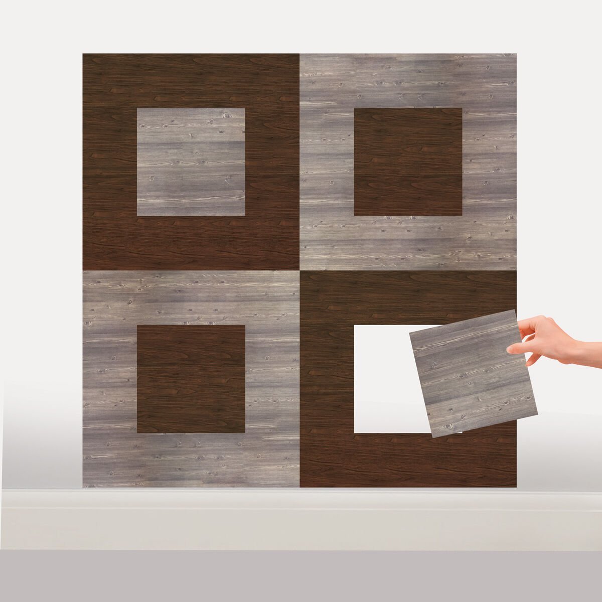 Tink Self Adhesive PVC Markuteri Mosaic 3 Parquet Covering Floor Covering-Teak-Antique-40x40 cm-0.64 m²-4 Pieces