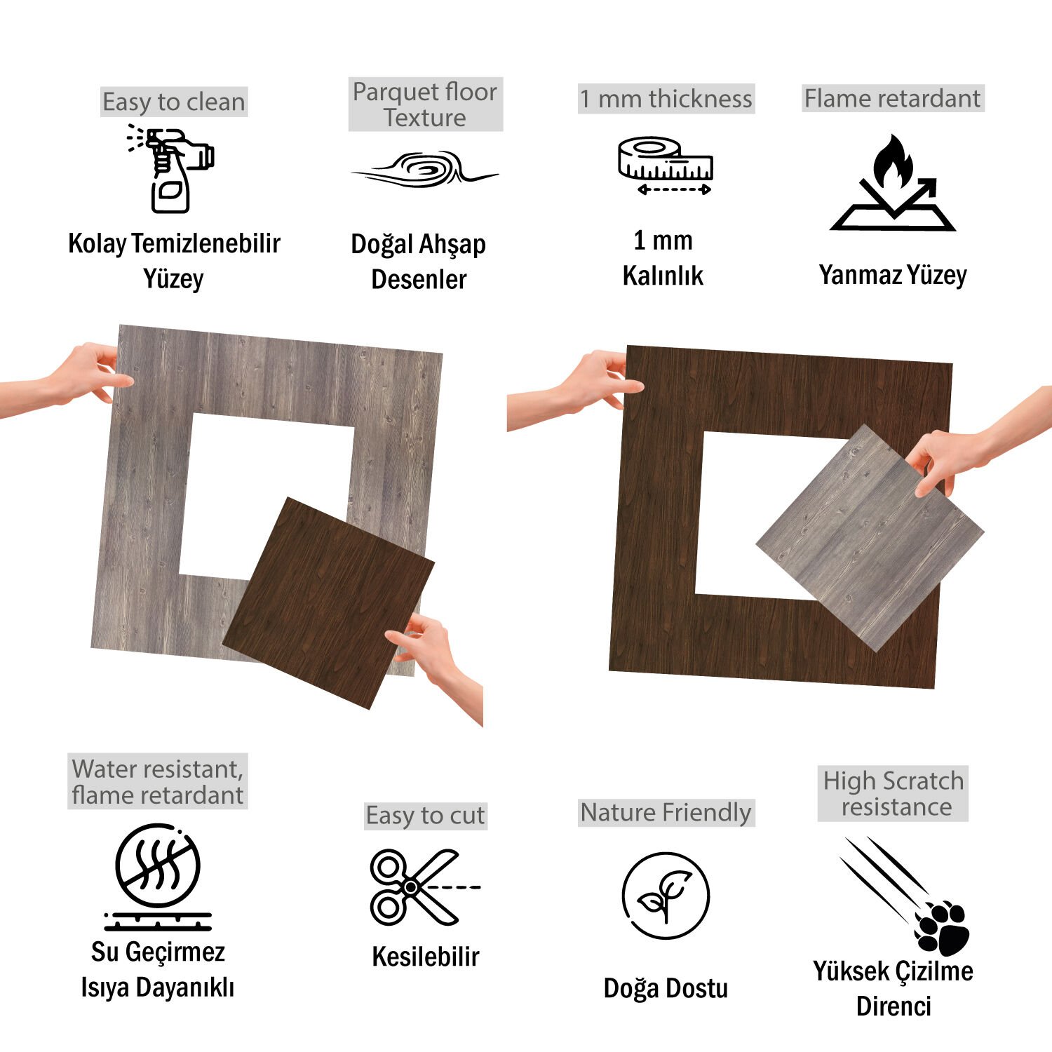 Tink Kendinden Yapışkanlı Parke Marküteri Parke Kaplama Yer Duvar Döşemesi 3 Pvc /40x40 cm/0,64 m²/4 Adet