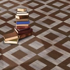 Tink Self Adhesive PVC Markuteri Mosaic 3 Parquet Covering Floor Covering-Teak-Antique-40x40 cm-0.64 m²-4 Pieces