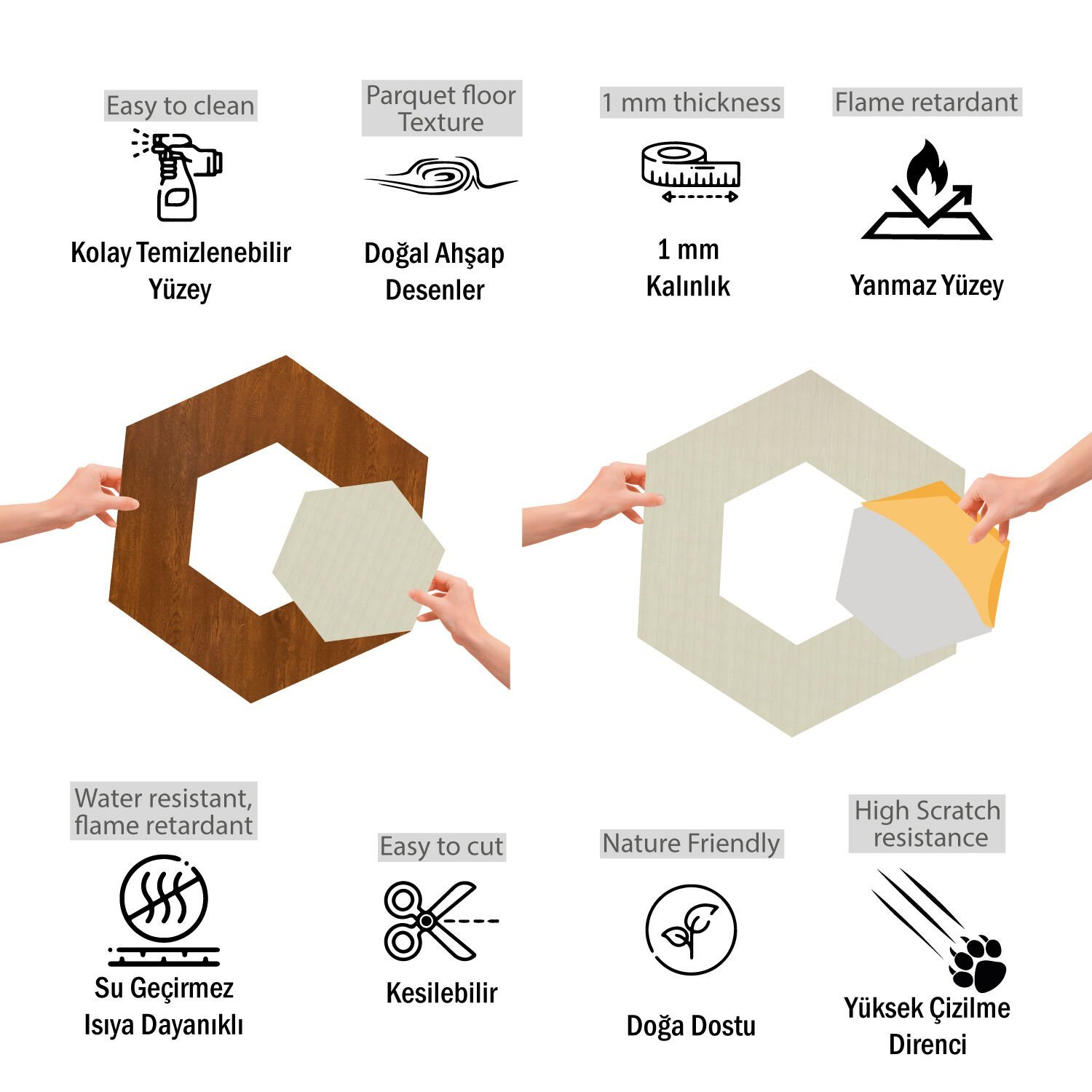 Tink Kendinden Yapışkanlı Parke Marküteri Parke Kaplama Yer Duvar Döşemesi 4 Pvc/40x46 cm/4 Adet