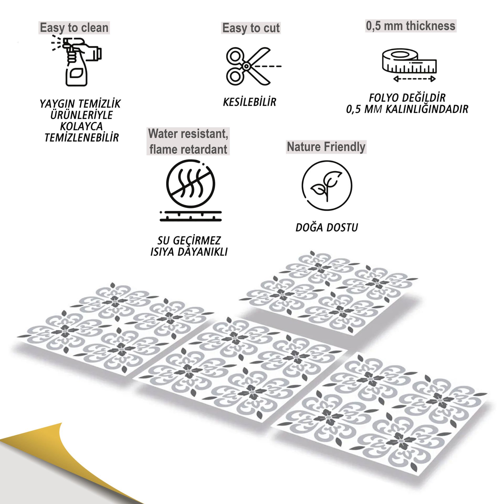 Tink Kendinden Yapışkanlı Dekoratif Pvc Geometrik 034 30x30 cm 1 m2 (11 Adet)