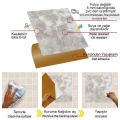 Tink Kendinden Yapışkanlı Gri Mermer Desenli 30x30 cm Pvc Karo 5 m2 (56 Adet)
